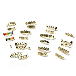 Grillz Dental Grills Mens 금 치아 세트 패션 힙합 보석 고품질 8 8 상단 치아 6 개의 6 바닥 드롭 배달 본성 DH73W