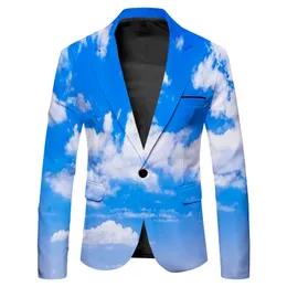Hoo męskie białe chmurę 3D Digital Printing Blazer Młodzieżowa moda plus rozmiar wypoczynek 240313