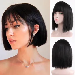 Wigs TALANG Synthetic Short Bob Straight Wigs With Bangs for Women Black Pink Wig for Party Daily Use Shoulder Length Cosplay Lolita