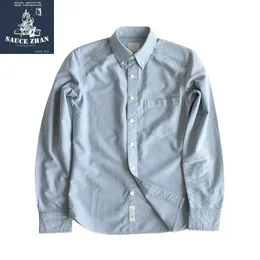 SauceZhan оригинальная винтажная рубашка, хлопковые мужские тонкие мужские рубашки, мужская рубашка с длинным рукавом, ткань Оксфорд, 240318
