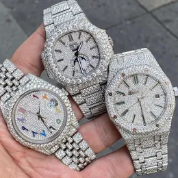 Vvs moissanite męs zegarek Montre Luxe oryginalny gołąb audemar w pełni lodowany diamentowy zegarek Rainbow Dial Watches Wysokiej jakości luksusowy zegarek Dhgate nowy