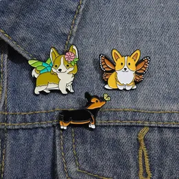 Cão dos desenhos animados borboleta asa esmalte lapela pino bonito fada filhote de cachorro cão animal broches roupas crachá jóias mochila ornamento