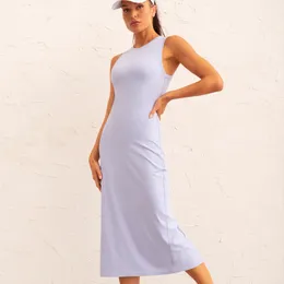 Novas mulheres longas casuais esportes vestidos divididos apertados sexy vestido sem mangas cor sólida magro ajuste feminino para ir para a reunião esportiva roupas de moda