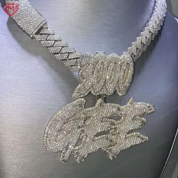 Hiphop Sier White Gold Iced Out Cuban Chain과 맞춤 문자 VVS Moissanite Pendant