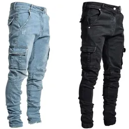 Mens Jeans Calças Homens Reta Elegante Denim Street Wear Branco Fitting Lavado Slim Fit Stretch Pent