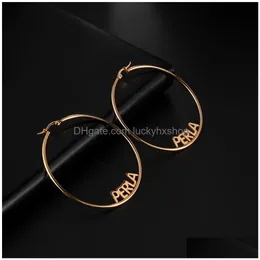 Hoop Huggie Hie Sipuris 개인 사용자 정의 이름 Big Earrings Stainless Steel for Women Fashion Jewelry Accessories 선물 230710 Drop Dhtax