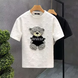 Мужская молодежная футболка с короткими рукавами и вышивкой «Маленький медвежонок», красивый круглый вырез, новый летний мультфильм