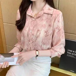 Damskie bluzki streetwearu dla kobiet sukienne swobodne topy z długim rękawem Y2K Korean Style Tieb Button Down Office Lady Work Shirts