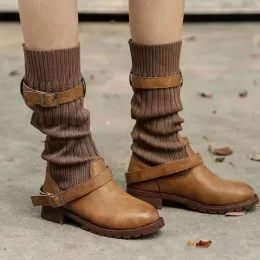Обувь женские ботинки 2022 Ретро осенние повседневные повседневные сапоги сапоги для ботинок Женщины размер 43 вязание винтажные поясные сапоги Botas Mujer