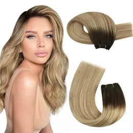 Weft Moresoo Human Hair Bundles Real Hair Extensions Remy Brazilian100g本物の髪のブロンド縫製人間の髪の延長伸び展望