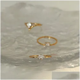 Solitaire Ring Yeni Ins Trendy 18K PVD Altın Kaplama Paslanmaz Çelik Minimalist Sevimli Geometrik Beyaz Zirkon Özel Kadınlar Damla Teslimat Je DHRC4