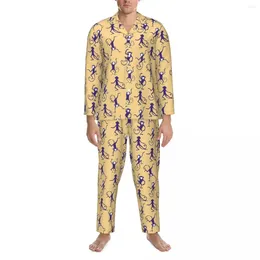 メンズスリープウェアモンキー秋のアニマルシルエットルーズ特大のパジャマセットメンズロングスリーブかわいい睡眠パターンナイトウェア