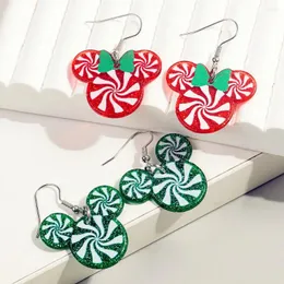 Dangle Earrings Christmas Cartoon Mouse Head Bow Acrylic For Women Cute Red Green Candy Glitter Drop Earring Party Jewelry Gift