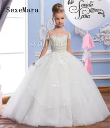 Girl Dresses Vintage Arabic Princess Flower For Wedding Ball Gown Lace Pearls Beading Girls First Communion Dress