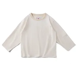 Японская винтажная однотонная футболка с длинными рукавами, мужская весна-осень с круглым вырезом, однотонная футболка из чесаного хлопка, повседневный пуловер 240313