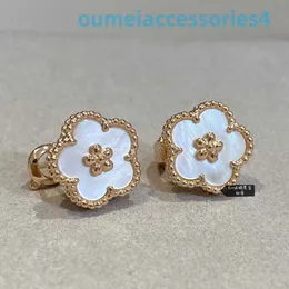 Designer Luxury Brand Jewelry Vanl Cleefl Arpelsstud Earrings v Golden Fan Lucky Four Leaf Grass Five Plum Blossom Double Sided Earrings 18k Rose Gold Flower Petals