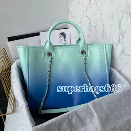 Designer bag shaded leather beach shopping bag france luxury brand mom sandy beach tote handbag lady silver chain strap large capacity vacation shoulder bags