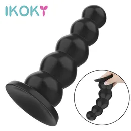 Ikoky Liquid Silicone 5 Pärlor Big Dildos Anal Plugs Strong Sug Cup Female Male Masturbator Butt Plug Sex Toys for Women Men 240312