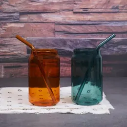 Copos de vinho copo sippy com palha simples drinkware moderno cor sólida café tumbler em linha reta caneca de vidro bonito suco beber