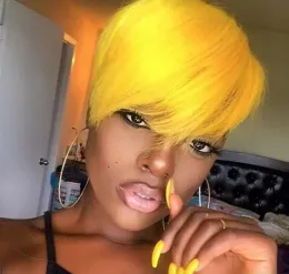 Peruker beisdwig syntetiska gula hår peruker för svarta/vita kvinnor kort färgad peruk cosplay bang style kvinna blond perruque billig
