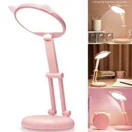 Настольные лампы детские настольные лампы светодиодные розовые маленькие кольцевые огни для домашнего офиса портативное складывание с зарядкой USB
