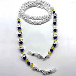 Catene Squisiti gioielli di sorellanza greca SIGMA GAMMA RHO Society Lettera Tag Collana con catena di perle imitazione e occhiali