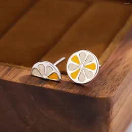 Orecchini A Perno Frutta Moda Argento Placcato Limone Asimmetrico Giallo