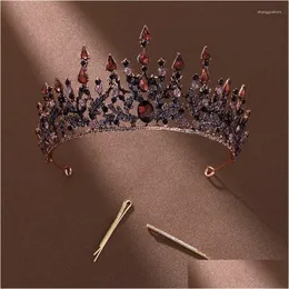 Fermagli per capelli Barrettes Una squisita tiara di colore nero da sogno in stile gotico progettata per la danza di performance da donna con due gocce De Otrdk