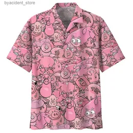 Mäns casual skjortor hawaiian stil 3d tryckning rosa gris sommar avslappnad lös kort ärm skjorta street män l240320