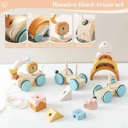 Sortowanie sortowania zabawki drewniane Montessori Toy Animal Blocks ciągnące gwiazdy i księżyc otaczające kierowcy pociągów koordynujące układanie układu 24323