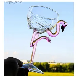 Şarap Gözlükleri 1 Parça 200ml/6oz Zarif Pembe Flamingo Kök Goblet Cam Şampanya Coupe Martini Kokteyl Kupası Bar Partisi için L240323