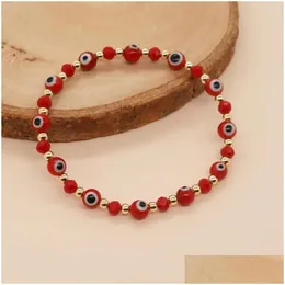 Boncuklu Strand Bilezik Kristal Göz Originallik El Örgü Kırmızı Bohemya Ayarlanabilir Gelgit Basit Pirinç Boncuk Damla Dağıtım Takı Bracel Otgix