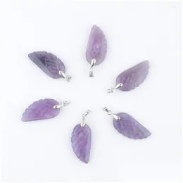 Pendant Necklaces 6Pcs/Lot Natural Amethysts Stone Angel Wing Charm For Purple Crystal Decoration Jewelry In3530 Drop Delivery Pendant Ot53O