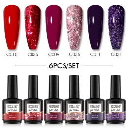 Kits ROSALIND 15ML 6PCS Gel Nail Polish Glitter Hybrid Varnishes Set Semi Permanent Nail Art Base Top Coat Shiny UV Gel Nail Kit New