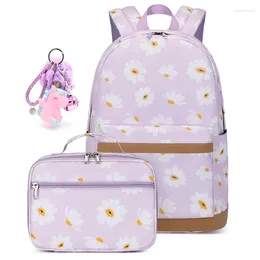 Школьные сумки, рюкзак с цветочным принтом для девочек, основная сумка, детский комплект сумок для книг, рюкзак с обедом Mochilas Escolares