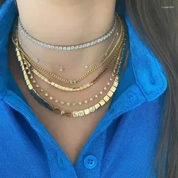 Ketten Geometrische vergoldete Frauen-Halsband Einfache rechteckige quadratische Perlen-Gliederkette Tennis-Halskette