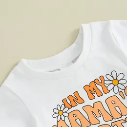 Set di abbigliamento Vestiti per neonata T-shirt con stampa di lettere a maniche corte Top Pantaloni svasati floreali Abiti estivi per bambini 2 pezzi