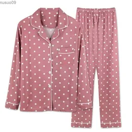 Home Clothing Pyjama Set mit Kragen und elastischer Taille zweiteiliger Dot-Druck einzelner Brust Casual Hemd Setl2403