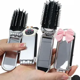 Massage Folding Mirror With Comb Small Travel Girl Styling Tools Mini Pocket Mirror Söt Portable Pocket Hair Brush With Mirror L8TX#