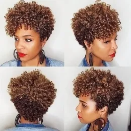 Парики Короткие стрижки пикси Темно-коричневые синтетические парики Натуральный вьющийся многослойный парик с пышной челкой для женщин Ежедневные термостойкие волосы