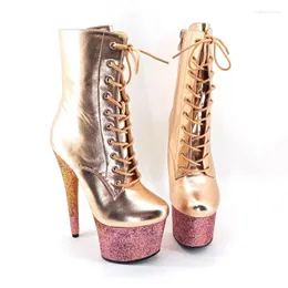 Танцевальная обувь Leecabe Est, блестящие ботильоны из блестящего золотого материала 17 см, женские блестящие ботильоны на платформе для танцев на пилоне, ботинки