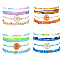 Charmarmband davini 1set bohemisk stil vattentät vaxad tråd handvävd armband legering daisy pärlstav set smycken