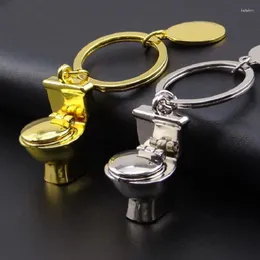 Keychains 1Pcs Gold Silver Color Cute Key Chain Mini Toilet Ring Classic 3D Keychain Bathroom Creative Llaveros Gift Trinket