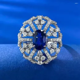 Кольца кластера Весна Qiaoer Стерлинговое Серебро 925 пробы 6 9 мм Сапфир овальной огранки Высокоуглеродистый бриллиант Драгоценный камень Обручальное кольцо для женщин Изящные ювелирные изделия