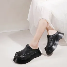 슬리퍼 Birkuir Women Wedges 닫힌 발가락 5cm 두꺼운 힐 슬라이드 고급 신발 플랫폼 야외 진짜 가죽 샌들