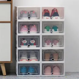 6 pacotes de caixa de sapato transparente organizadores de plástico engrossado dobrável caixa de armazenamento à prova de poeira empilhável armário de sapato combinado 240325