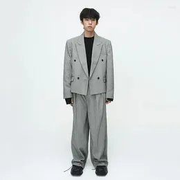 Herrdräkter pfnw elegant för män mode koreansk stil enkel axel pad kostym set trend manliga ull blazer lös byxa 9c2659