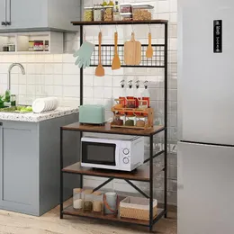 Kitchen Storage 4-layer Baking Shelf With Hooks In Brown Color
