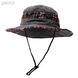 Szerokie brzegowe czapki wiadra czapki retro szczotkowane rybakowy kapelusz mężczyźni i kobiety na świeżym powietrzu do prania słonecznego hatowca zachodnie kowbojski hap pływowy turystyka duży kaliber 24323