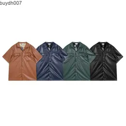 Mężczyzny projektantki marki Casual Shirts Rhude New American High Street Loose Fashion Wszechstronna para letnia skórzana koszula z krótkim rękawem zewnętrzna